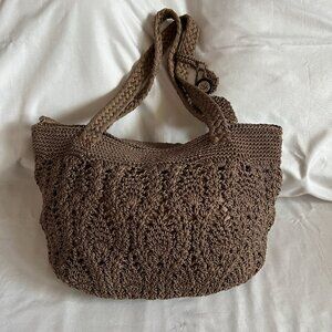 The Sak Brown Crochet Handbag With Zipper Closure & Inner Pocket